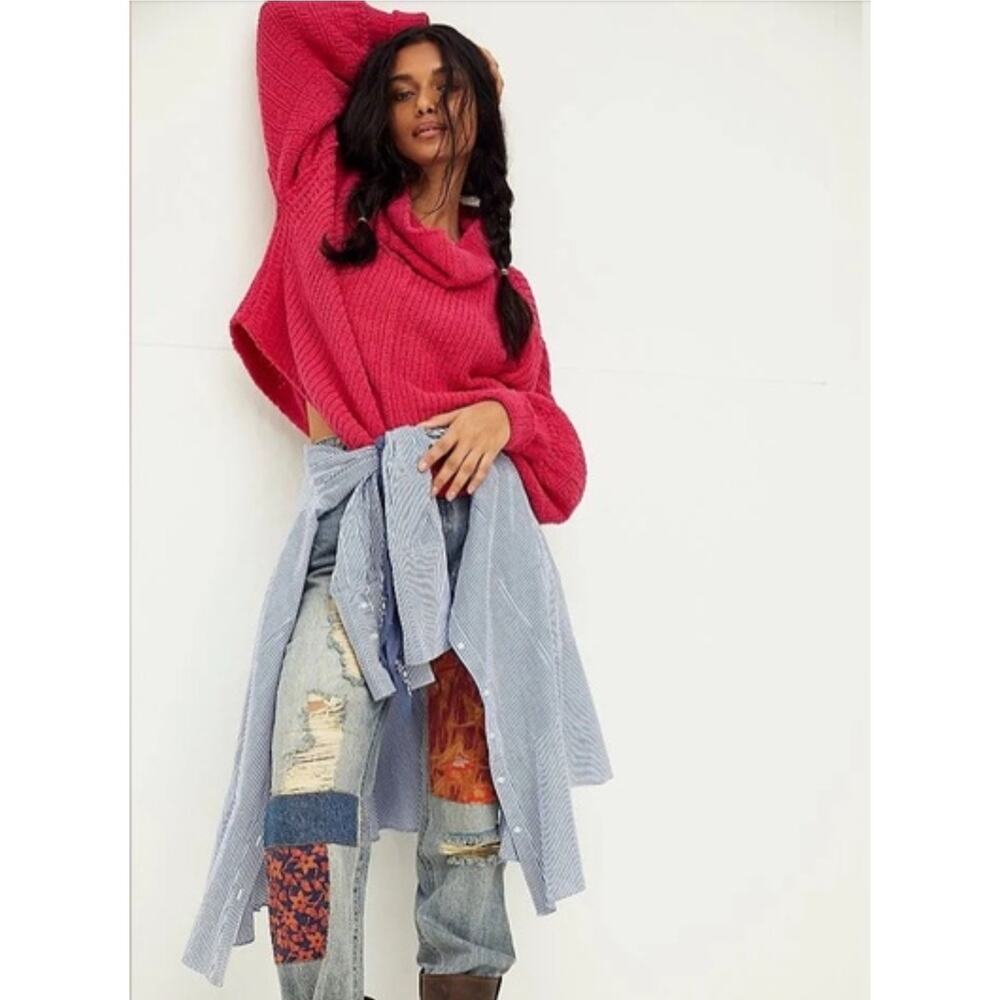 Free People Be Yours Fuscia Cowl Slouchy Sweater Small